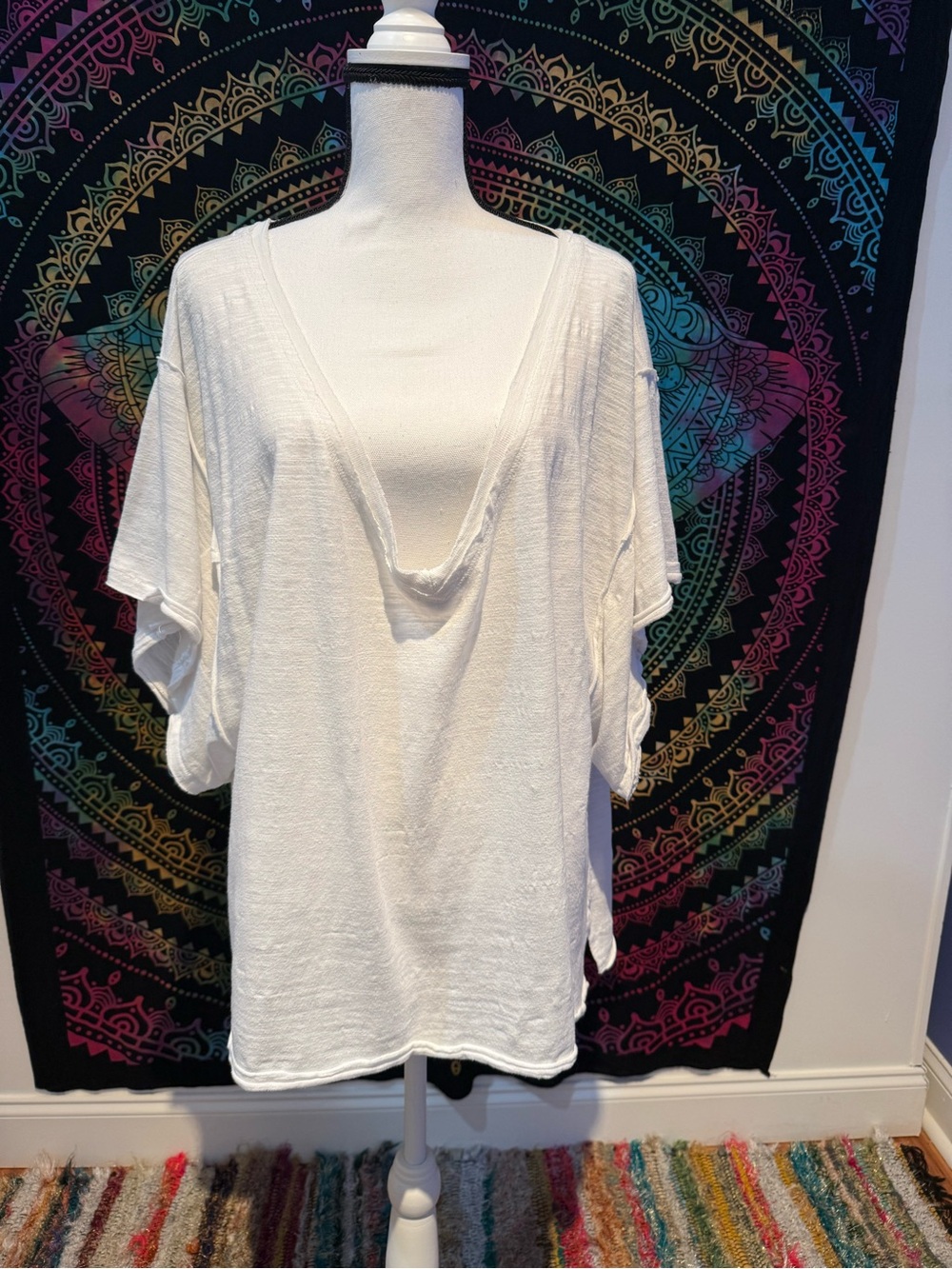 We The Free White Draped V-Neck Short Sleeve Tunic